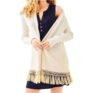 Lilly Pulitzer‎ Tatum Long Fringe Hem Cardigan Off-white Size M